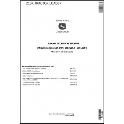 John Deere 210K Tractor Loader Pdf Technical Repair Service Manual TM12424