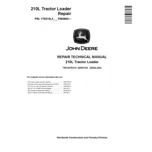 John Deere 210L Tractor Loader Pdf Technical Repair Service Manual TM13475X19