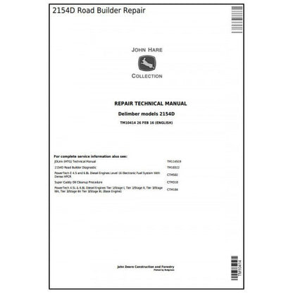 John Deere 2154D Road Builder Pdf Technical Repair Service Manual TM10414