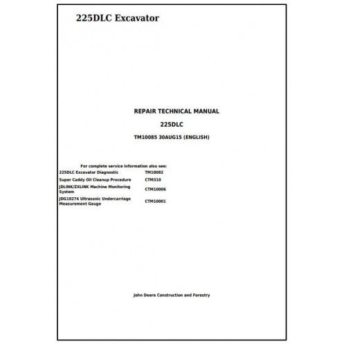 John Deere 225DLC Excavator Pdf Technical Repair Service Manual TM10085
