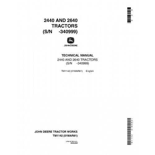 John Deere 2440 and 2640 Tractor Pdf Technical Repair Manual TM1142