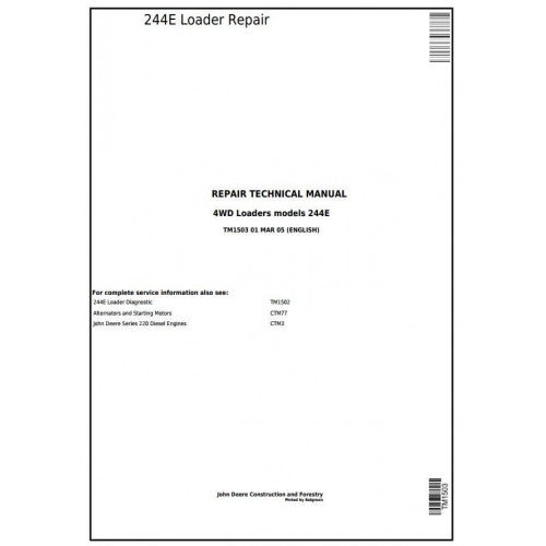 John Deere 244E 4WD Loader Pdf Technical Repair Service Manual TM1503