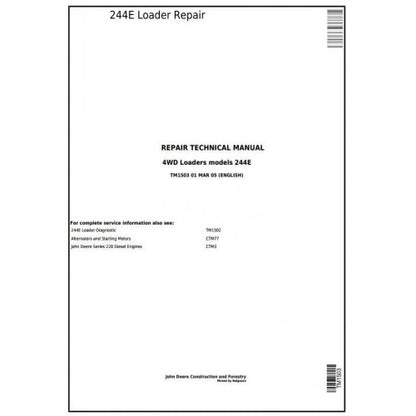 John Deere 244E 4WD Loader Pdf Technical Repair Service Manual TM1503