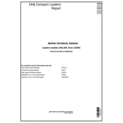 John Deere 244J Compact Loader Pdf Technical Repair Service Manual TM11215