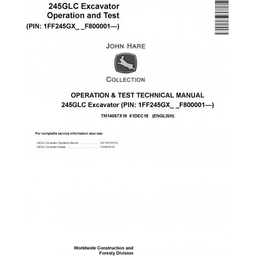 John Deere 245GLC Excavator Pdf Diagnostic, Operation and Tests Service Manual TM14057X19
