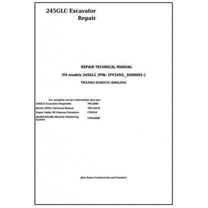 John Deere 245GLC iT4 Excavator Pdf Technical Repair Service Manual TM12663