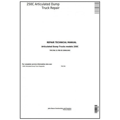John Deere 250C Articulated Dump Truck Pdf Technical Repair Manual TM1786