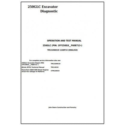 John Deere 250GLC Excavator Pdf Diagnostic, Operation and Tests Service Manual TM13208X19