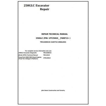 John Deere 250GLC Excavator Pdf Technical Repair Service Manual TM13209X19