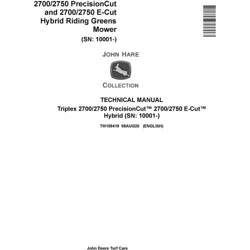 John Deere 2700, 2750 Greens Mower Pdf Technical Repair Service Manual TM159419