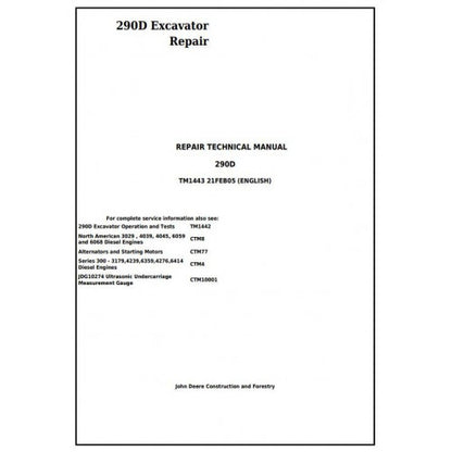 John Deere 290D Excavator Pdf Technical Repair Service Manual TM1443