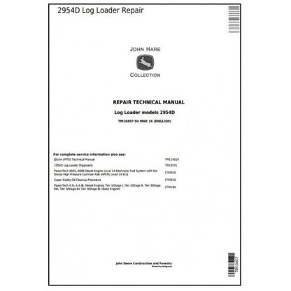 John Deere 2954D Log Loader Pdf Technical Repair Service Manual TM10407