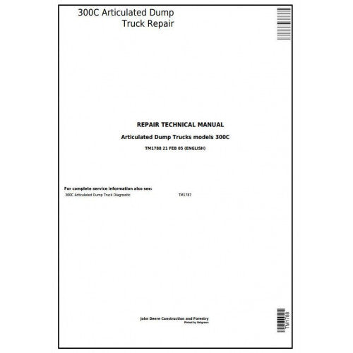 John Deere 300C Articulated Dump Truck Pdf Technical Repair Manual TM1788