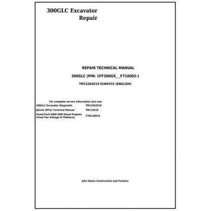 John Deere 300GLC Excavator Pdf Technical Repair Service Manual TM13264X19