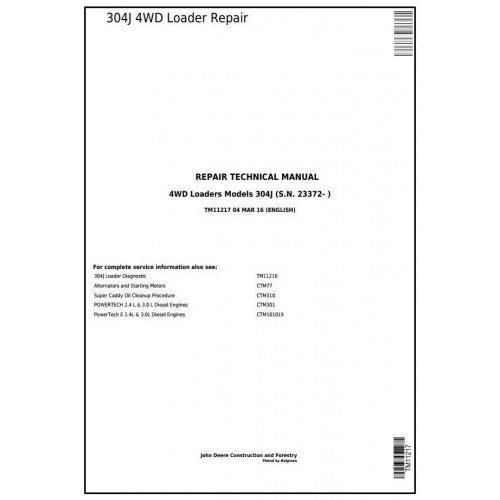 John Deere 304J 4WD Loader Pdf Technical Repair Service Manual TM11217