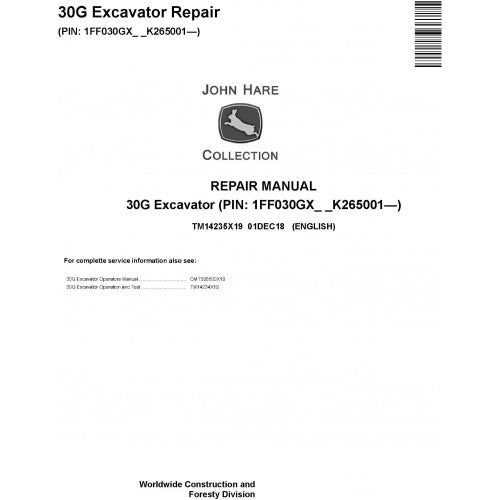 John Deere 30G Excavator Pdf Technical Repair Service Manual TM14235X19