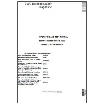 John Deere 310G Backhoe Loader Pdf Diagnostic, Operation and Tests Service Manual TM1885
