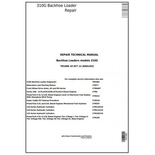 John Deere 310G Backhoe Loader Pdf Technical Repair Service Manual TM1886