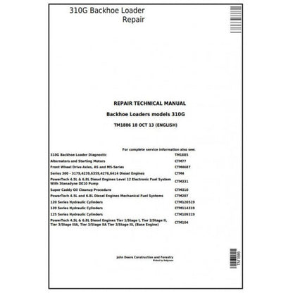 John Deere 310G Backhoe Loader Pdf Technical Repair Service Manual TM1886