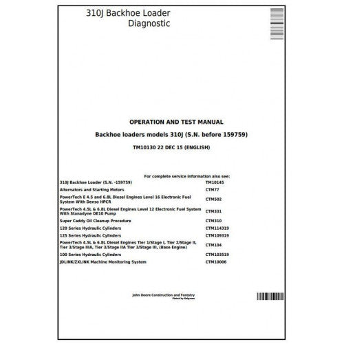 John Deere 310J Backhoe Loader Pdf Diagnostic, Operation and Tests Service Manual TM10130