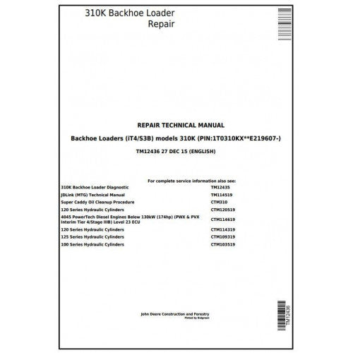 John Deere 310K Backhoe Loader Pdf Technical Repair Service Manual TM12436