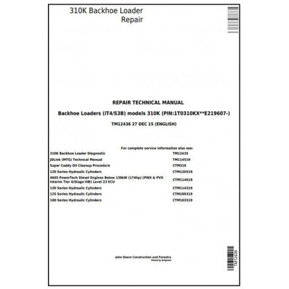 John Deere 310K Backhoe Loader Pdf Technical Repair Service Manual TM12436
