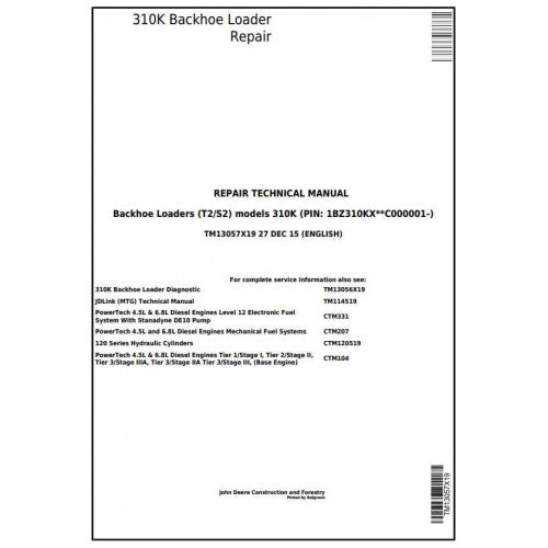 John Deere 310K Backhoe Loader Pdf Technical Repair Service Manual TM13057X19