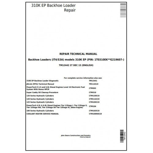John Deere 310K EP Backhoe Loader Pdf Technical Repair Service Manual TM12442