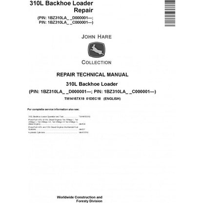 John Deere 310L Backhoe Loader Pdf Technical Repair Service Manual TM14157X19