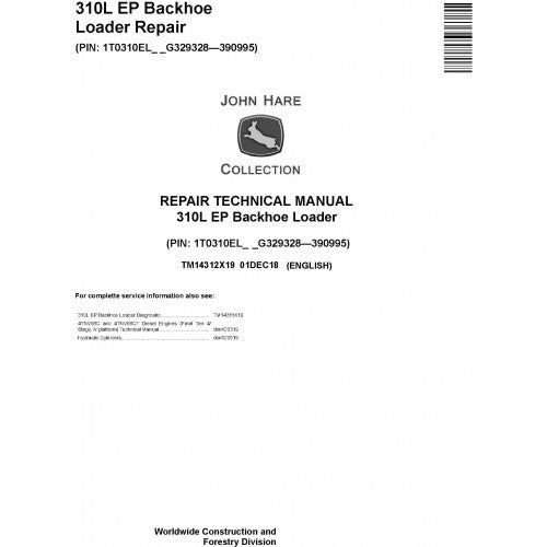 John Deere 310L EP Backhoe Loader Pdf Technical Repair Service Manual TM14312X19