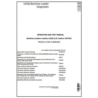 John Deere 310SJ Backhoe Loader Pdf Diagnostic, Operation and Tests Service Manual TM10131