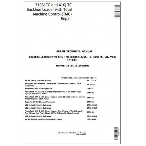 John Deere 310SJ TC, 410J TC Backhoe Loader Pdf Technical Repair Service Manual TM10853