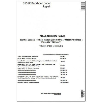John Deere 315SK Backhoe Loader Pdf Technical Repair Service Manual TM12472