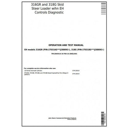 John Deere 316GR, 318G Skid Steer Loader Pdf Diagnostic, Operation and Tests Service Manual TM13849X19