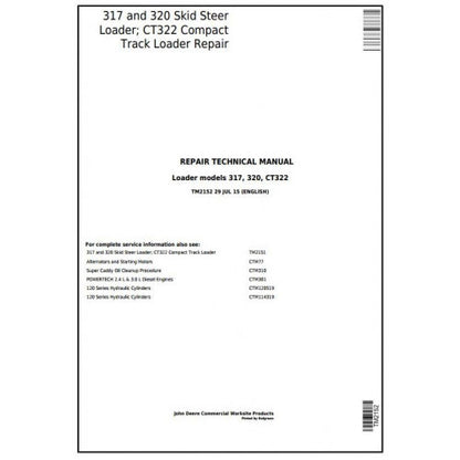 John Deere 317 and 320 Skid Steer Loader; CT322 Compact Track Loader Pdf Technical Repair Service Manual TM2152