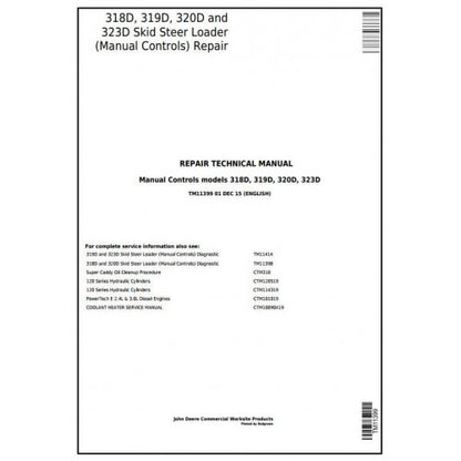 John Deere 318D, 319D, 320D, 323D Skid Steer Loader Pdf Technical Repair Service Manual TM11399