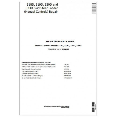 John Deere 318D, 319D, 320D, 323D Skid Steer Loader Pdf Technical Repair Service Manual TM11399
