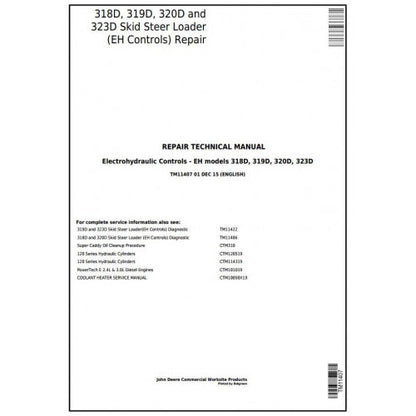 John Deere 318D, 319D, 320D, 323D Skid Steer Loader Pdf Technical Repair Service Manual TM11407