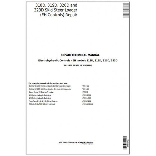 John Deere 318D, 319D, 320D, 323D Skid Steer Loader Pdf Technical Repair Service Manual TM11407