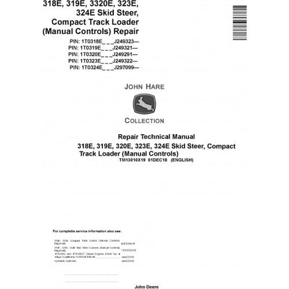 John Deere 318E, 319E, 320E, 323E, 324E Compact Loader Pdf Technical Repair Service Manual TM13010X19