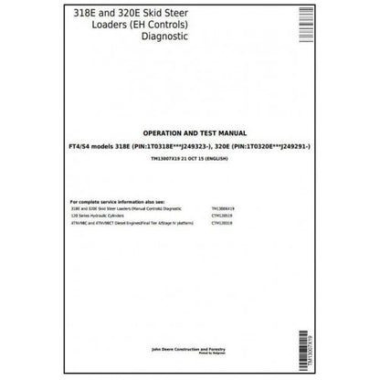 John Deere 318E, 320E Skid Steer Loaders Pdf Diagnostic, Operation and Tests Service Manual TM13007X19