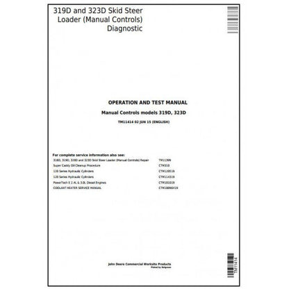 John Deere 319D, 323D Skid Steer Loader Pdf Diagnostic, Operation and Tests Service Manual TM11414