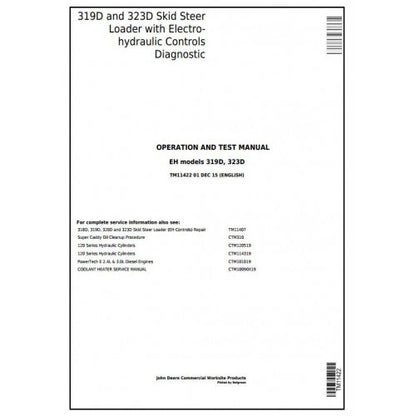 John Deere 319D, 323D Skid Steer Loader Pdf Diagnostic, Operation and Tests Service Manual TM11422