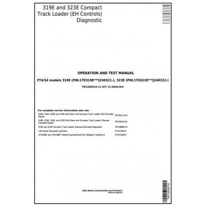 John Deere 319E, 323E Skid Steer & Compact Track Loader Pdf Diagnostic, Operation and Tests Service Manual TM13009X19