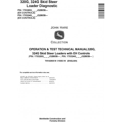 John Deere 320G, 324G Skid Steer Loader Pdf Diagnostic, Operation and Tests Service Manual TM14290X19