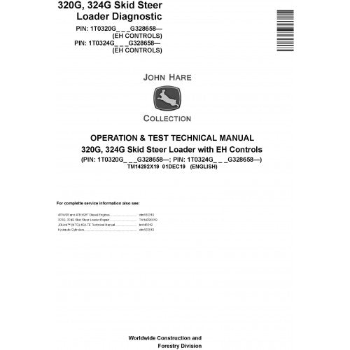 John Deere 320G, 324G Skid Steer Loader Pdf Diagnostic, Operation and Tests Service Manual TM14292X19