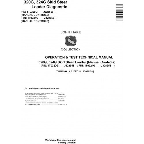 John Deere 320G, 324G Skid Steer Loader Pdf Diagnostic, Operation and Tests Service Manual TM14299X19