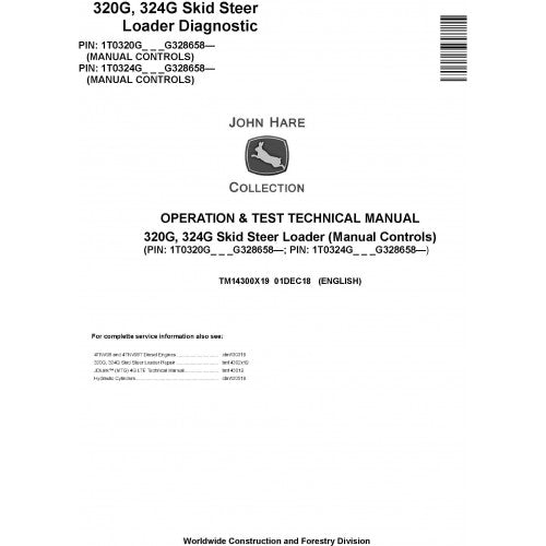 John Deere 320G, 324G Skid Steer Loader Pdf Diagnostic, Operation and Tests Service Manual TM14300X19