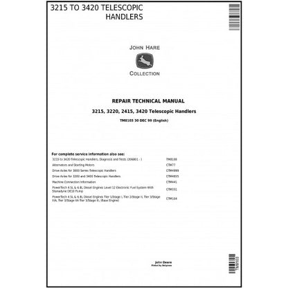 John Deere 3215, 3220, 3415, 3420 Telescopic Handlers Pdf Technical Repair Service Manual TM8103