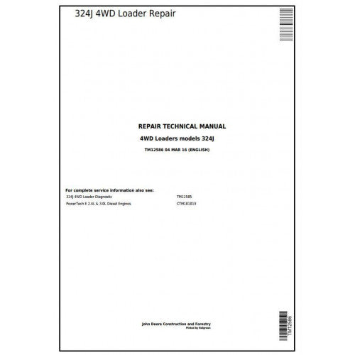 John Deere 324J 4WD Loader Pdf Technical Repair Service Manual TM12586